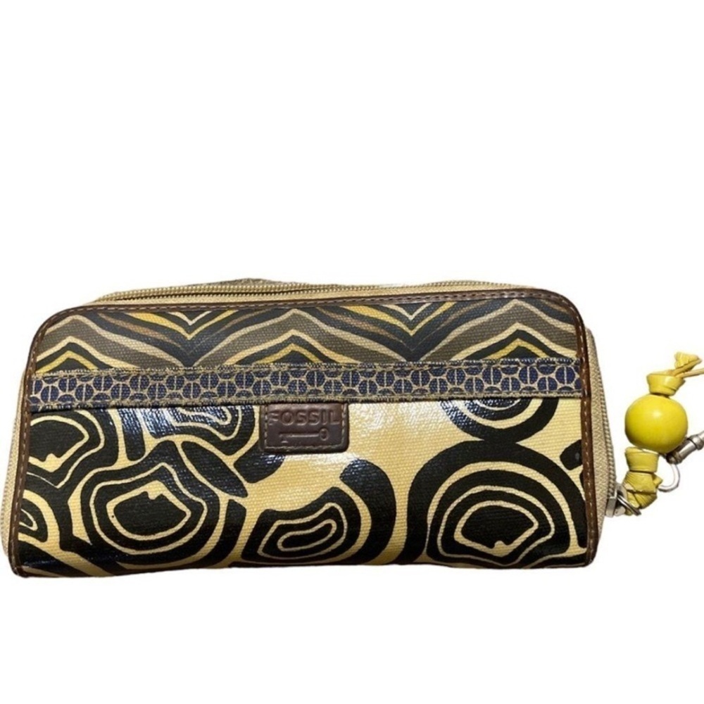 Fossil key per Women's Yellow and Black Patterned Clutch wallet